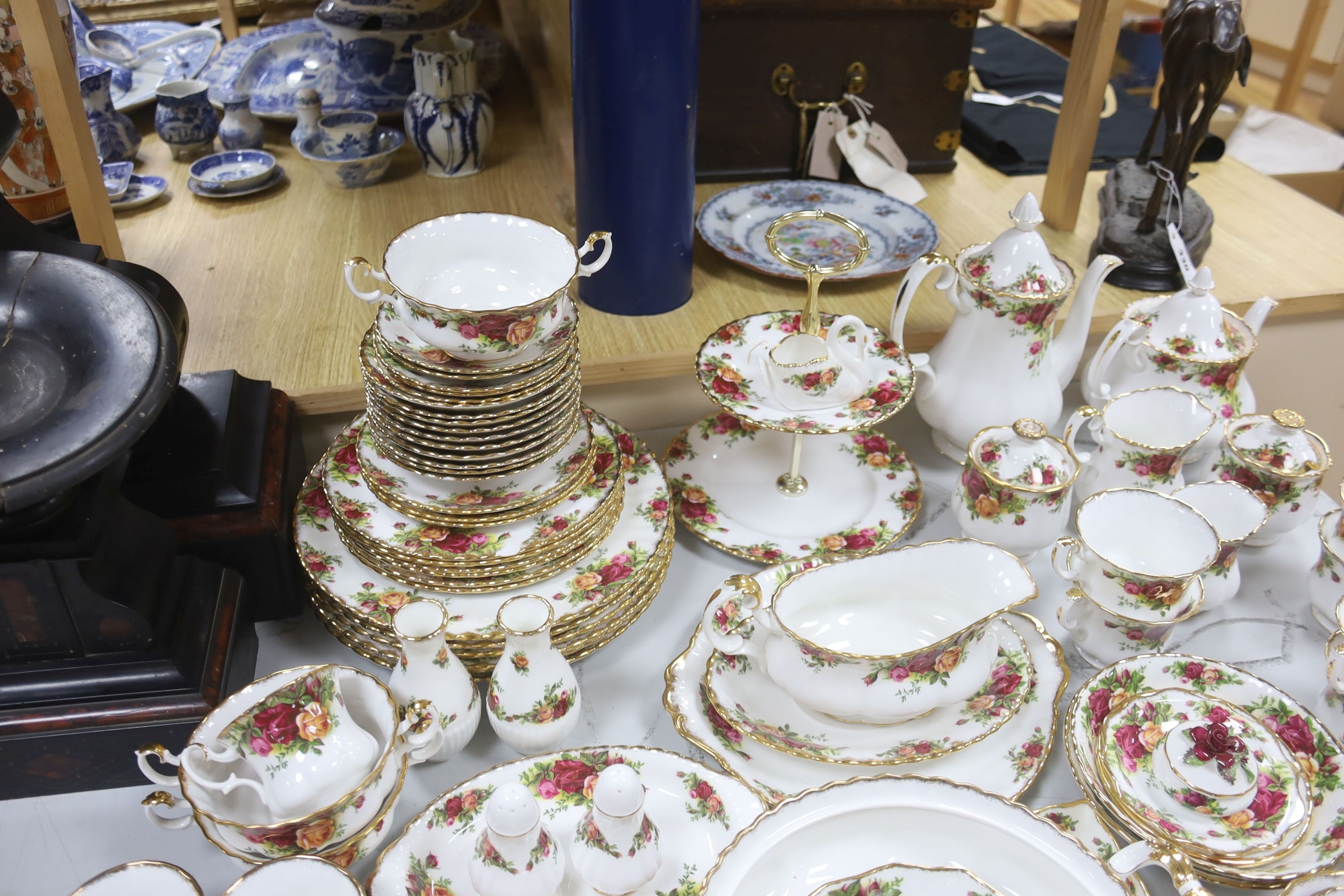 A Royal Albert Old Country Rose tea service, part coffee service and part dinner service